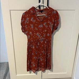 BeBop Terracotta Mini Dress with Sky Blue Floral Design